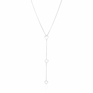 Gargantilha Veneziana Gravata Corações Vazados Lisos Banho Branco