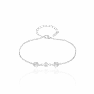 Pulseira Elos Portugueses Corações e Ponto de Luz Cristal Banho Branco