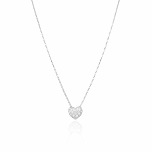 Gargantilha Veneziana Coração Cravejado Zirconias Cristal Banho Branco