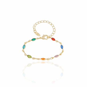 Pulseira Infantil Navetes Coloridas Banho Dourado