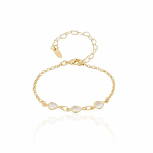 Pulseira Infantil Corações Cristal Banho Dourado