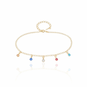 Tornozeleira Pontos de Luz Coloridos Banho Dourado