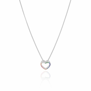 Gargantilha Veneziana Coração Vazado Cravejado Colorido Banho Branco