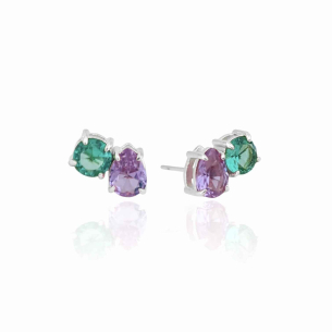 Brinco Gota Lilás Ponto de Luz Turmalina Banho Branco