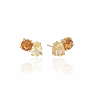 Brinco Gota E Ponto de Luz Citrino Banho Dourado