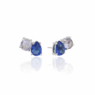 Brinco Gota Safira Ponto de Luz Azul Claro Banho Branco