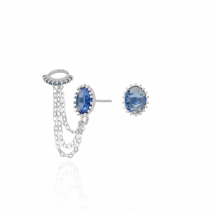 Ear Line Piercing Unilateral Correntes Oval Safira Lado Direito Banho Branco