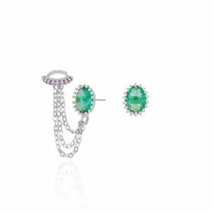 Ear Line Piercing Unilateral Correntes Oval Turmalina Lado Direito Banho Branco