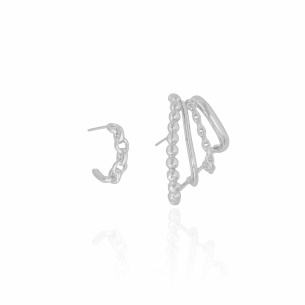 Ear Hook Filetes Bolas Elos Brinco Meia Argola Elos Banho Branco