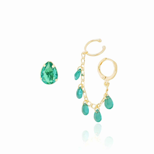 Brinco Gota Piercing Argola Unilateral Gotas Turmalina Banho Dourado