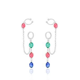 Brinco Argola Piercing Unilateral Ovais Coloridos Mix 1 Banho Branco