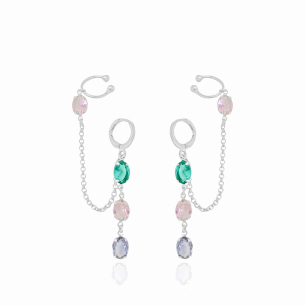 Brinco Argola Piercing Unilateral Ovais Coloridos Mix 2 Banho Branco