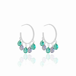 Brinco Argola Gotas Ametista Turmalina Banho Branco