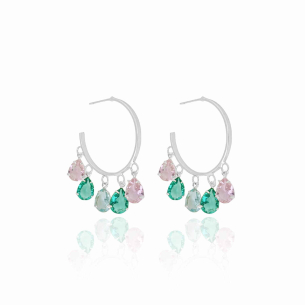 Brinco Argola Gotas Rosa Turmalina Sky Banho Branco