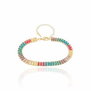Pulseira Riviera Colorida Banho Dourado
