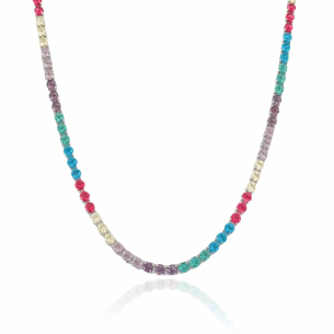 Choker Riviera Zirconias Coloridas Banho Branco