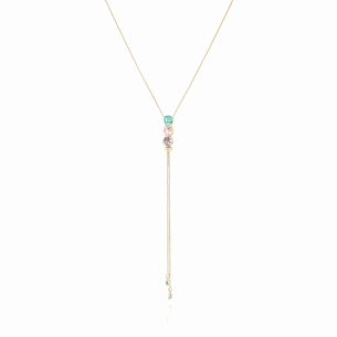 Gargantilha Gravata Ajustável Pontos de Luz Coloridos Banho Dourado