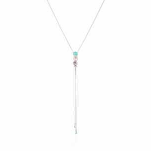 Gargantilha Gravata Ajustável Pontos de Luz Coloridos Banho Branco