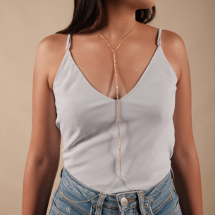 Body Chain Elos Riviera Cristal Banho Dourado