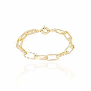 Pulseira Elos Retangulares Fecho Boia Banho Dourado