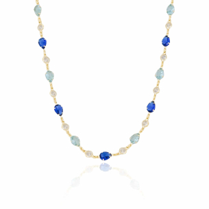 Choker Gotas Safira Sky Pontos de Luz Cristal Banho Dourado