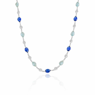 Choker Gotas Safira Sky Pontos de Luz Cristal Banho Branco