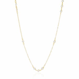 Gargantilha Longa Pontos de Luz Cristal Banho Dourado