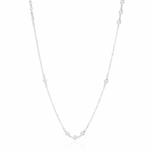 Gargantilha Longa Pontos de Luz Cristal Banho Branco