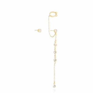 Ear Line Ponto de Luz Cristal Piercing Corrente Banho Dourado