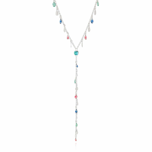 Gargantilha Gravata Elos Portugueses Gotas Coloridas Banho Branco