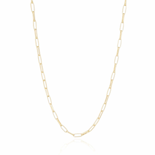 Gargantilha Longa Elos Retangulares Lisos Banho Dourado