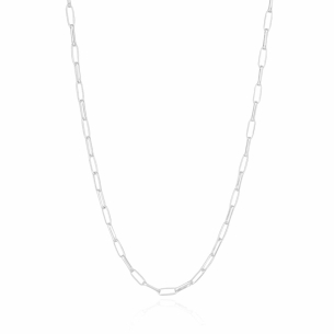 Gargantilha Longa Elos Retangulares Lisos Banho Branco