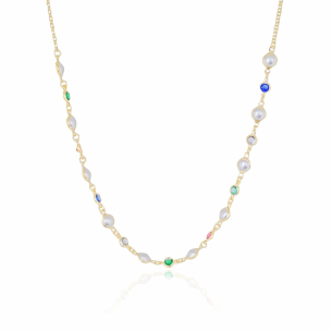 Choker Perolas Pontos de Luz Coloridos Banho Dourado