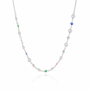 Choker Perolas Pontos de Luz Coloridos Banho Branco