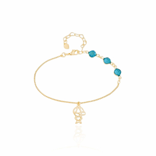 Pulseira Pontos de Luz Safira Pingente Menino Banho Dourado