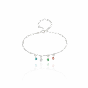 Pulseira Elos Retangulares Pontos de Luz Coloridos Banho Branco