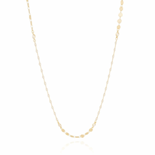 Gargantilha Longa Perolas Pontos de Luz Cristal Plaquinhas Redondas Flat Banho Dourado