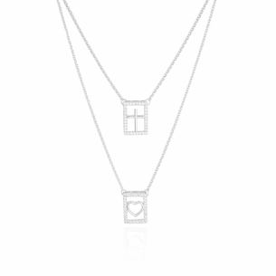 Escapulário Coração Cruz Borda Cristal Banho Branco