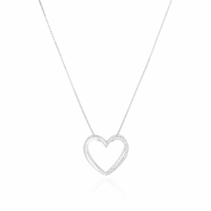 Gargantilha Veneziana Coração Duplo Cravejado Cristal e Liso Banho Branco