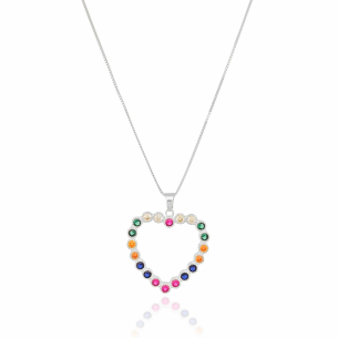 Gargantilha Veneziana Coração Colorido Cravação Inglesa Banho Branco