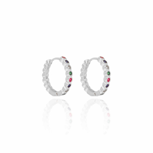 Brinco Argola Pontos de Luz Coloridos Tamanho G Cravação Inglesa Banho Branco