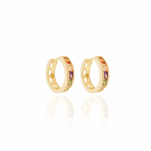 Brinco Argola Carre Colorido Banho Dourado