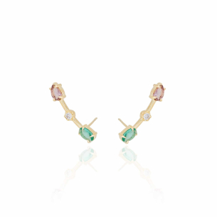 Ear Cuff Oval Turmalina Ponto de Luz Cristal Gota Ametista Banho Dourado