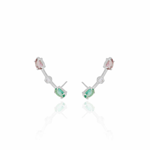 Ear Cuff Oval Turmalina Ponto de Luz Cristal Gota Ametista Banho Branco