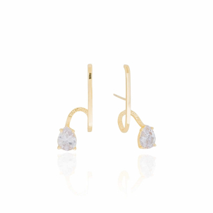 Ear Hook Gota Cristal Filete Banho Dourado