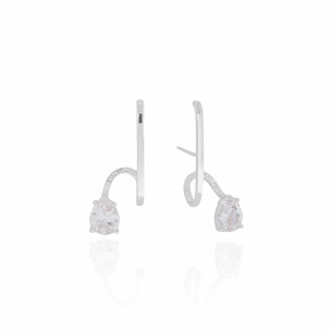 Ear Hook Gota Cristal Filete Banho Branco