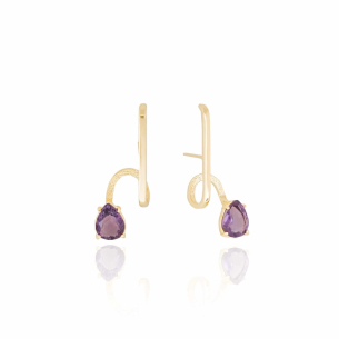 Ear Hook Gota Ametsta Filete Banho Dourado