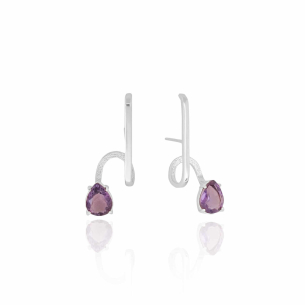 Ear Hook Gota Ametsta Filete Banho Branco