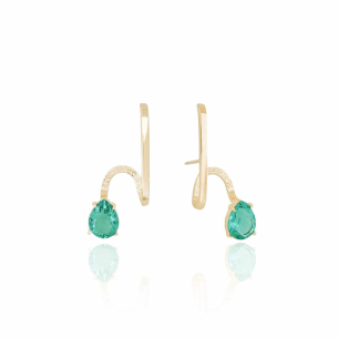 Ear Hook Gota Turmalina Filete Banho Dourado