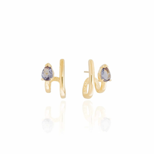 Ear Cuff Gota Ametsta Filete Duplo Banho Dourado